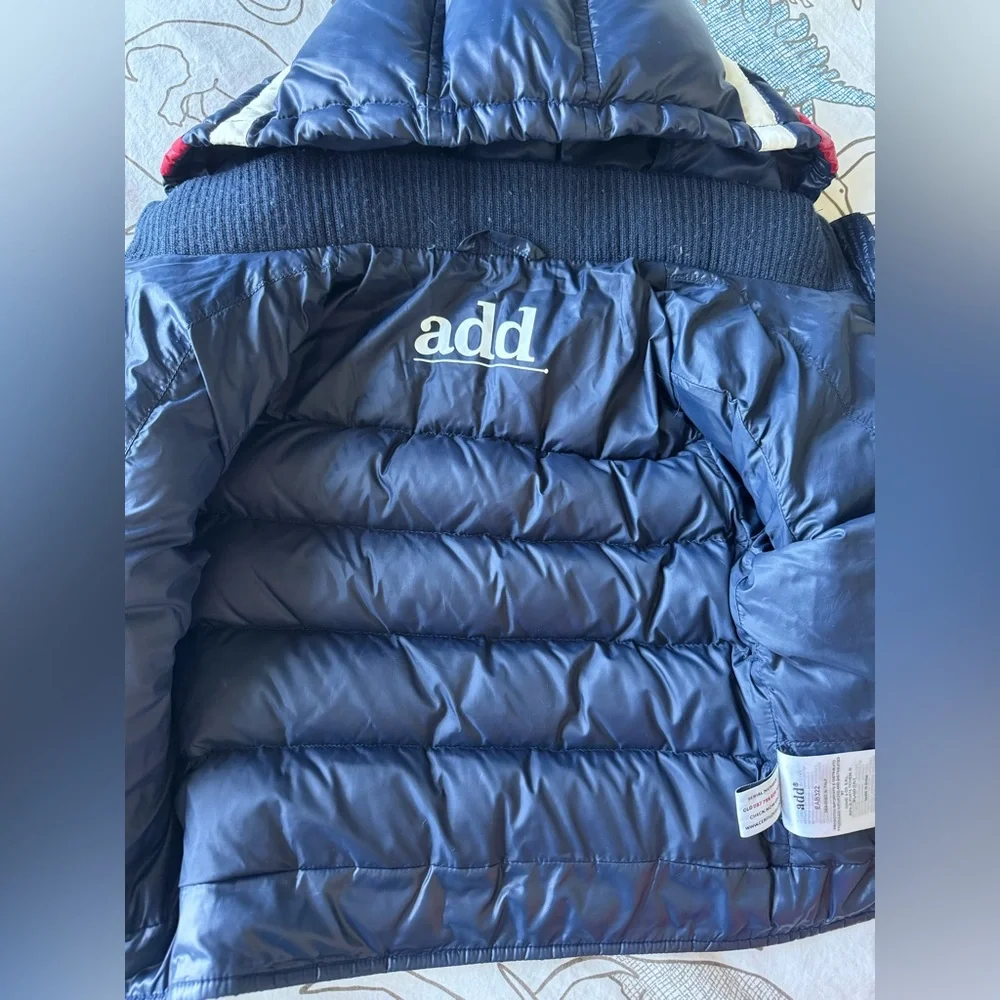 add Navy Down Puffer Jacket‎ with Red and White stripes kids size 2Y EC